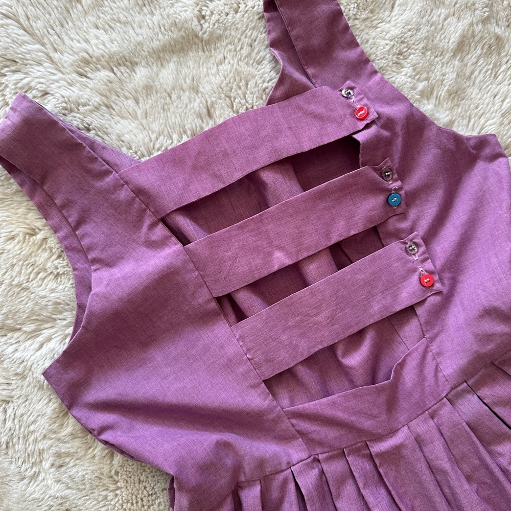 Unique Flour Sack Asymmetrical Purple Dress with Button Details - Picture 6 of 10